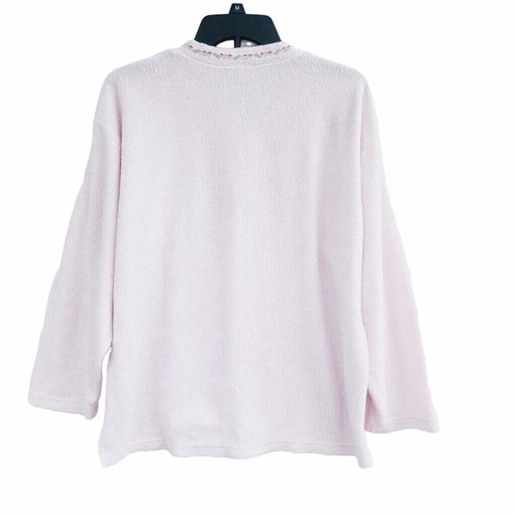 Size M Women's Coldwater Creek Sweater Pink Vneck embroidered flowers vintage - Picture 2 of 7